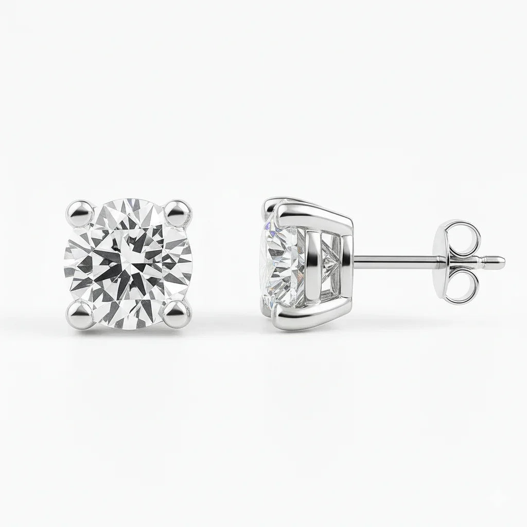 IGI Certified Round Lab Grown Diamond Solitaire Stud Earrings White Gold