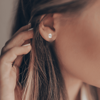 14k White Gold Lab Grown Diamond Oval Solitaire Stud Earrings