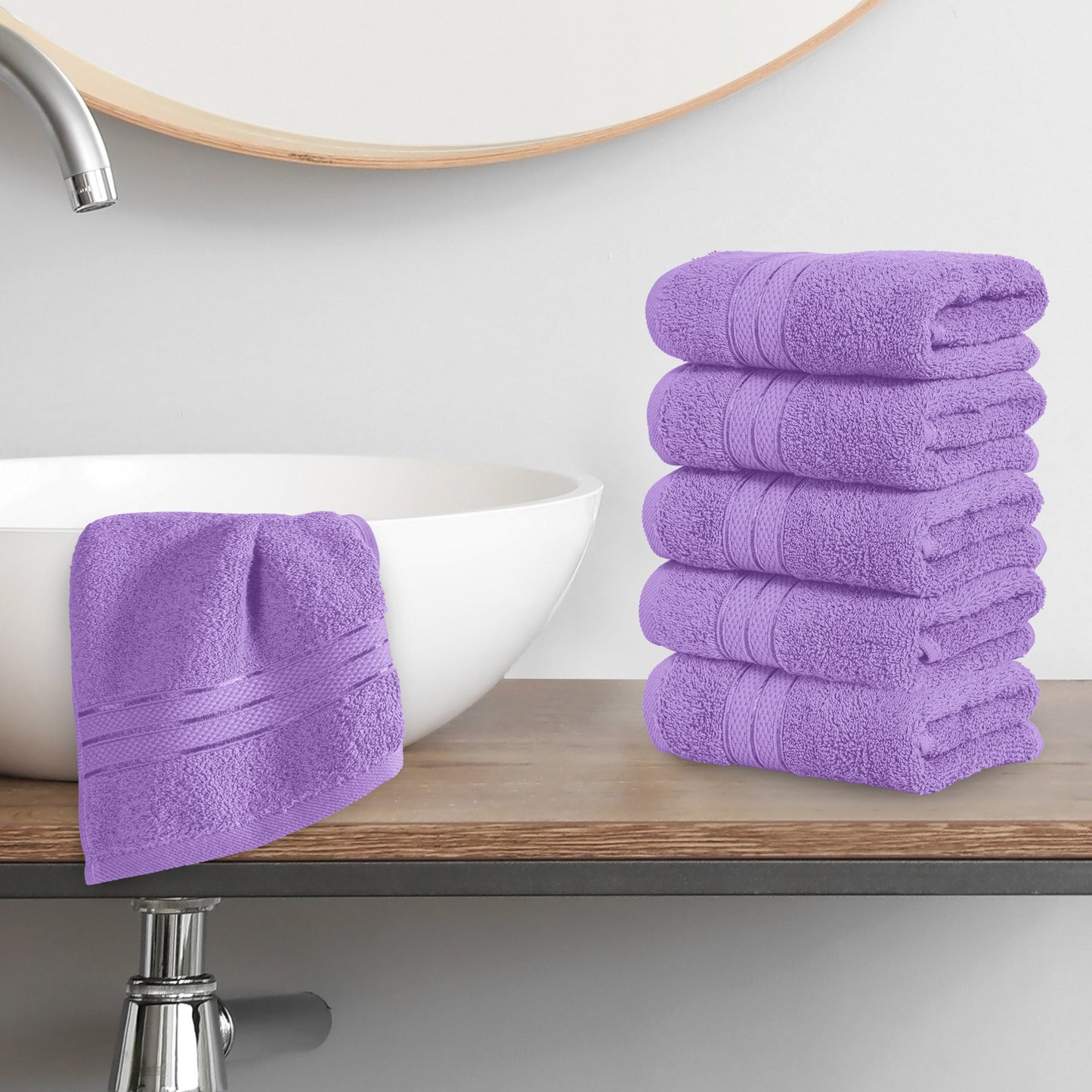 Elegant Comfort 6-Pack Premium Turkish Cotton Three Line Popcorn Washcloths Set, 13 x 13 inch