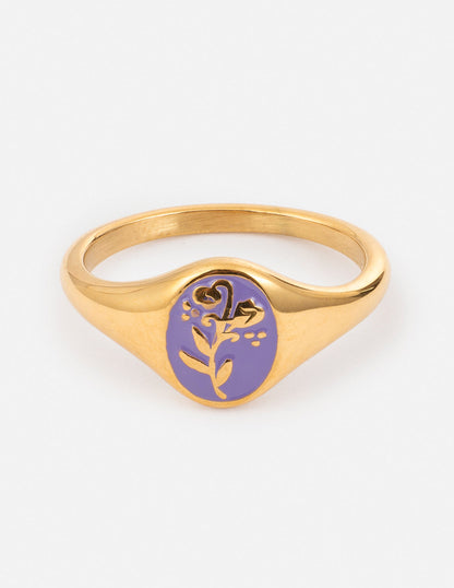 Elevated Faith Lavender Flower Signet Ring