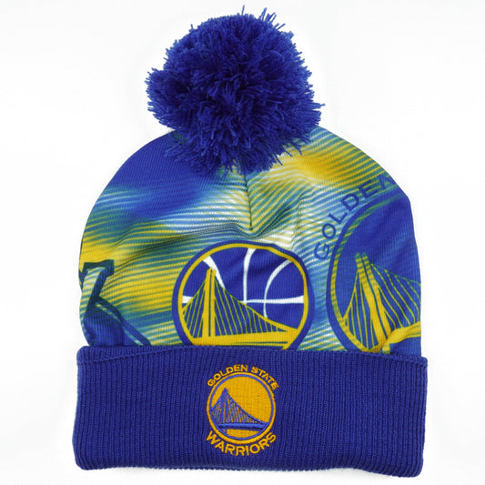 Mitchell & Ness Men's NBA Golden State Warriors Sublimated Cuffed Pom Beanie Beanies
