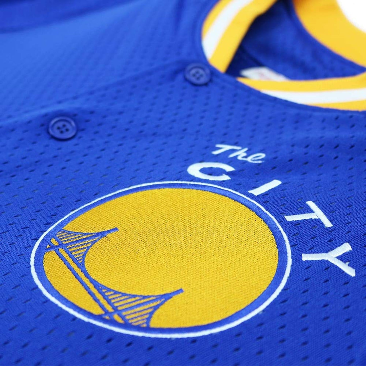 Men's Mitchell & Ness NBA Golden State Warriors Seasoned Pro Mesh Button Up