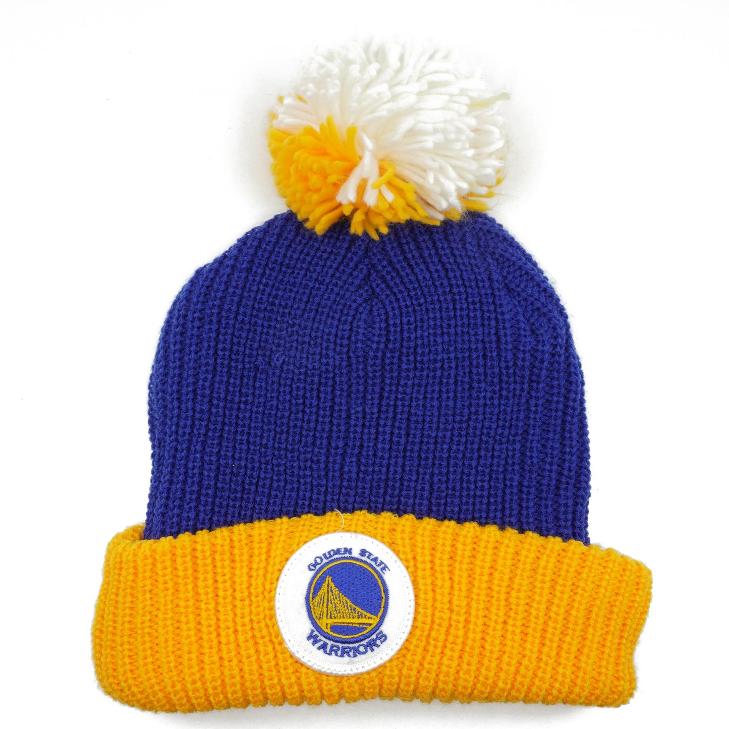 Mitchell & Ness Men's NBA Golden State Warriors Retro Patch Cuffed Pom Knit Beanie Knit Hat