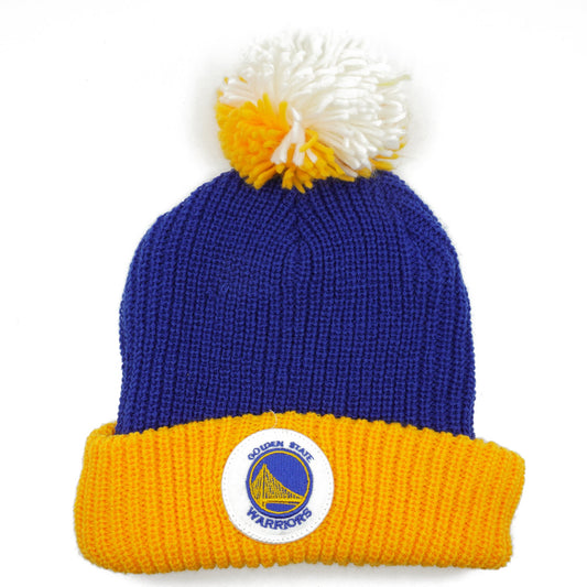 Mitchell & Ness Men's NBA Golden State Warriors Retro Patch Cuffed Pom Knit Beanie Knit Hat