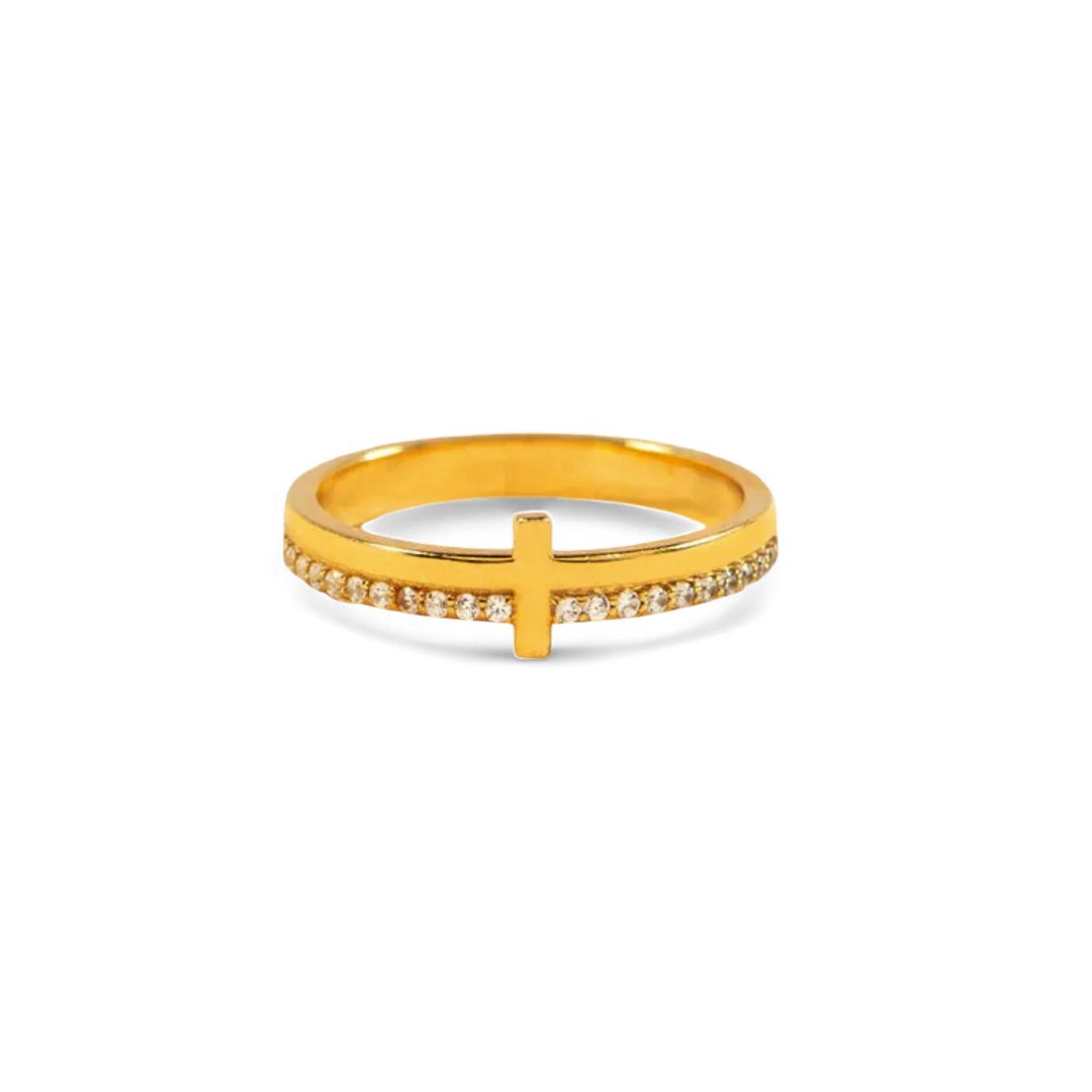 Mint & Lily Let God Be In Control Golden Cross Ring