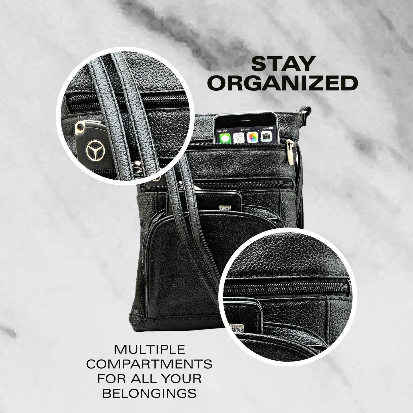 SteelTime Unisex Leather Crossbody Bag With Serenity Prayer