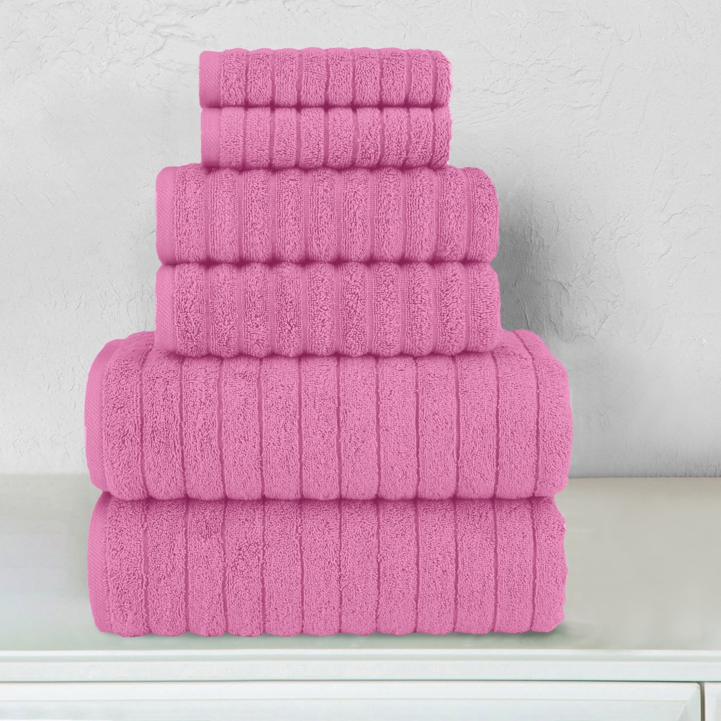 Elegant Comfort 6-Piece Turkish Cotton Corduroy Towel Set, 2 Washcloths, 2 Hand Towels and 2 Bath Towels