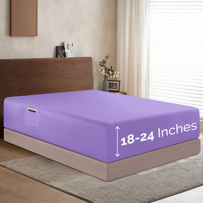 Mocassi Extra Deep Pocket 18"-24" Single Fitted Sheet for High Mattress, Moody Shades