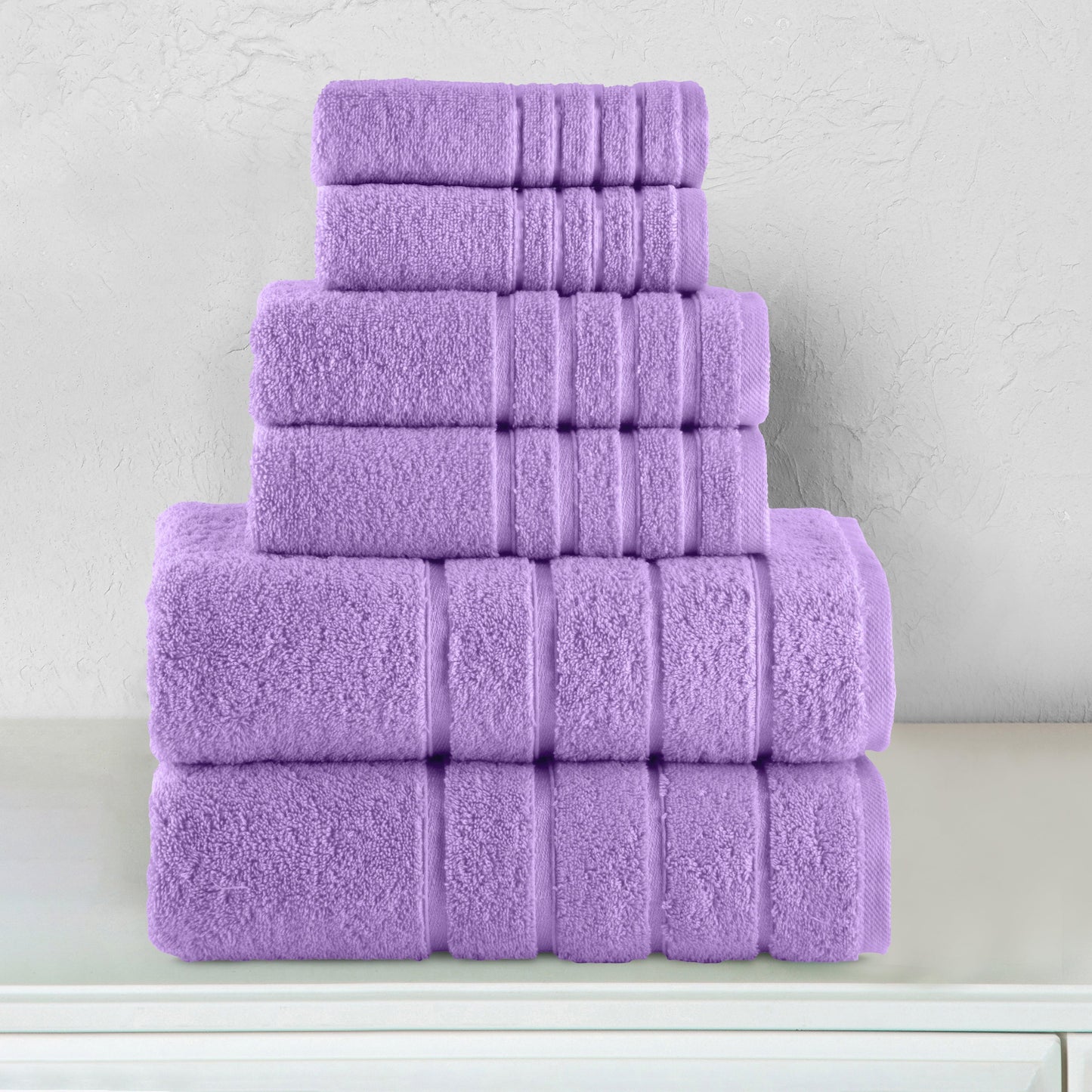 Elegant Comfort 6-Piece Turkish Cotton 4 Lines Stripe Towel Set, 2 Washcloths, 2 Hand Towels and 2 Bath Towels