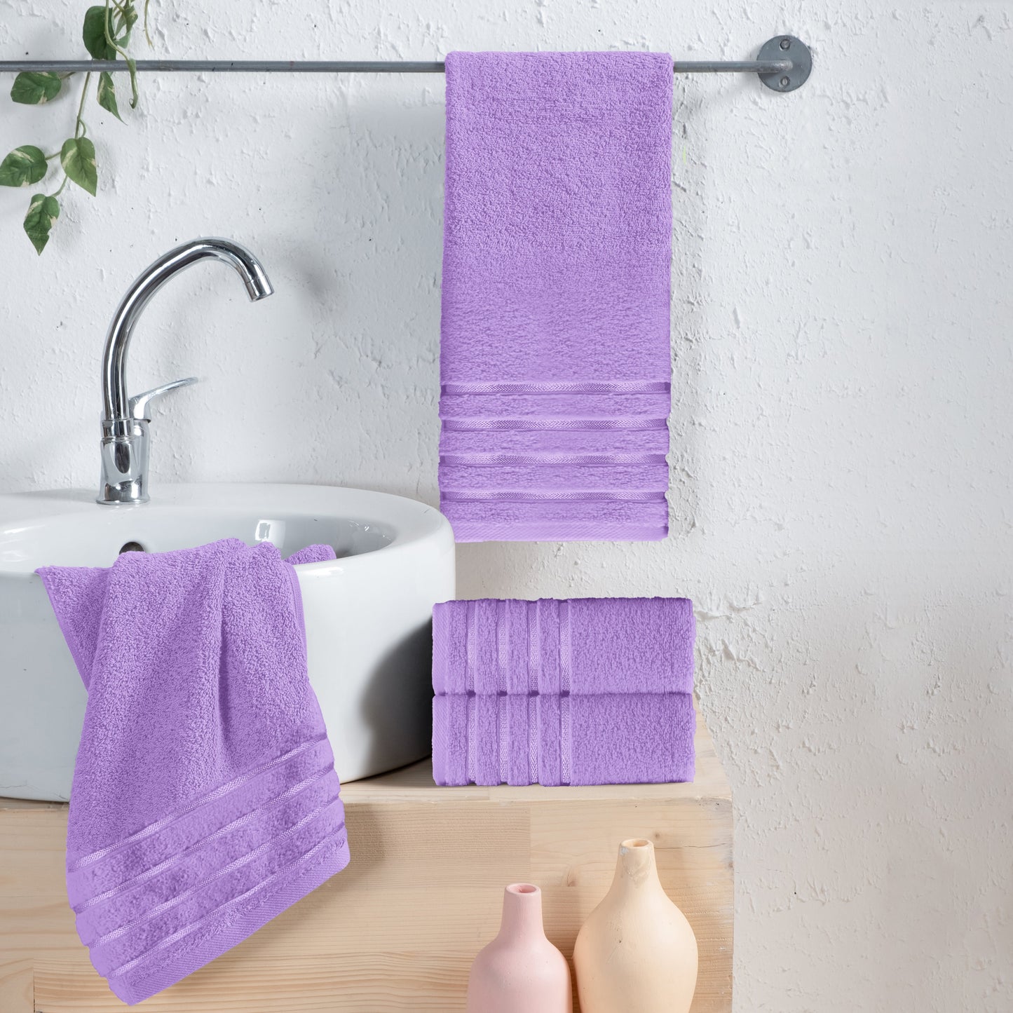 Elegant Comfort 4-Pack Turkish Cotton 4 Lines Stripe Hand Towel Set, 16 x 28 inch