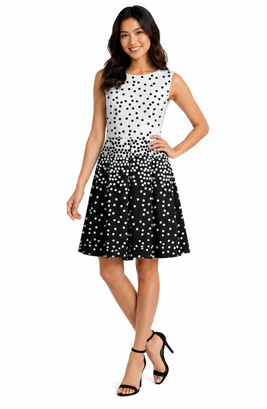 Lily by Firmiana Women’s Sleeveless Short Dress with Pleated Skirt Women’s Apparel Black White Polka Dot Print