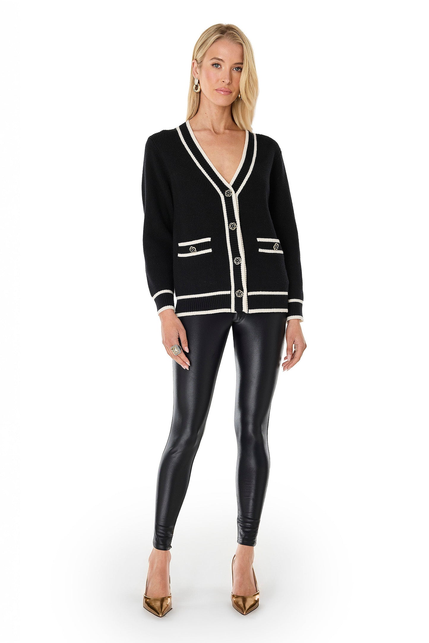 Devin Rose Contrast Cardigan - Black