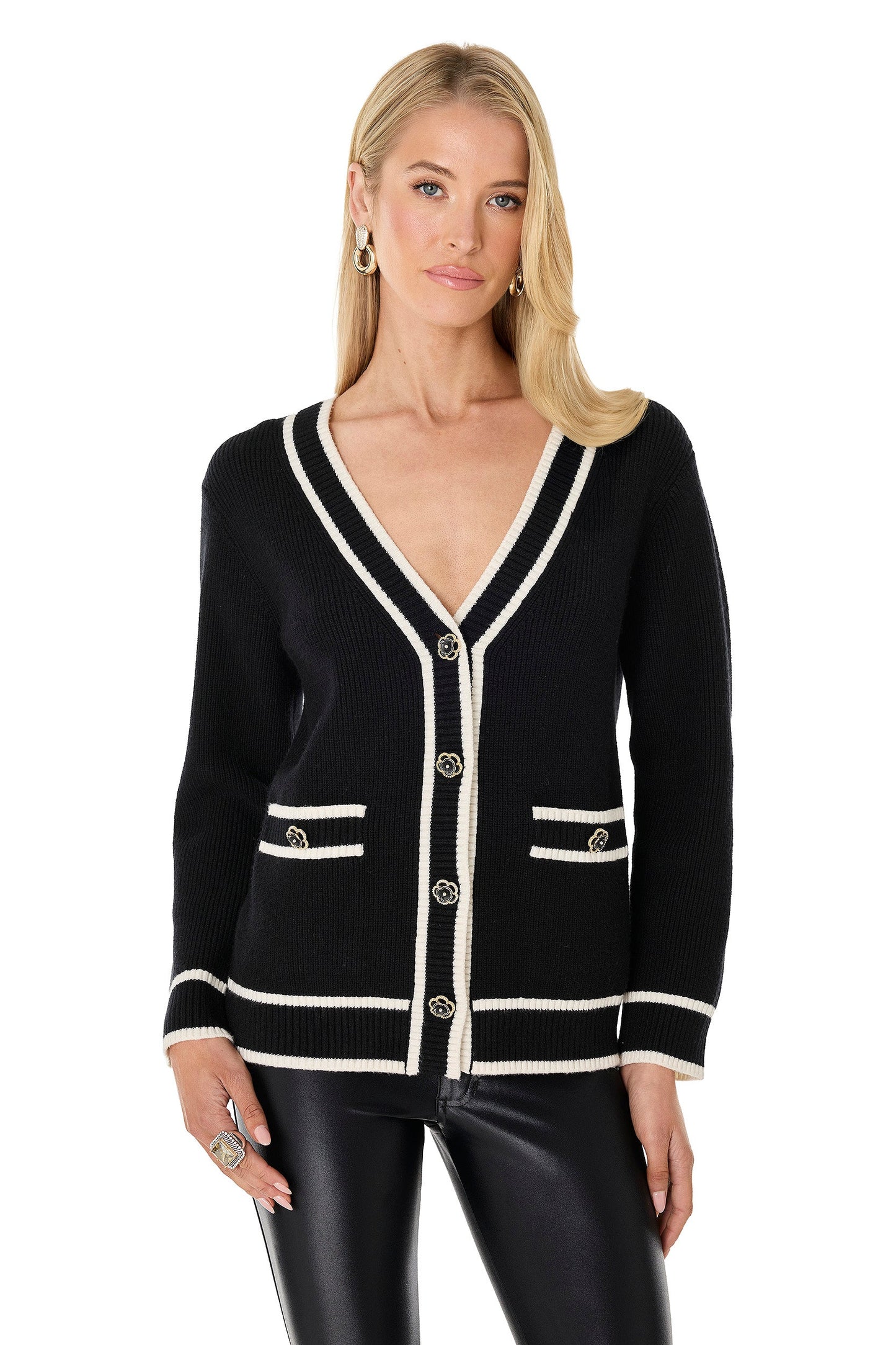 Devin Rose Contrast Cardigan - Black