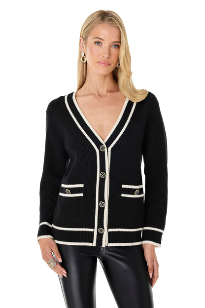 Devin Rose Contrast Cardigan - Black