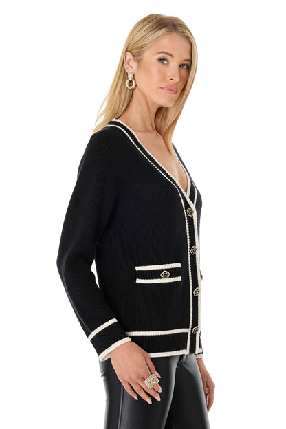 Devin Rose Contrast Cardigan - Black