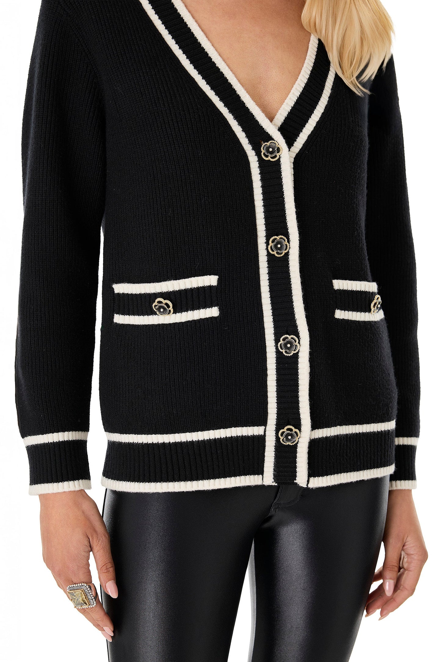 Devin Rose Contrast Cardigan - Black