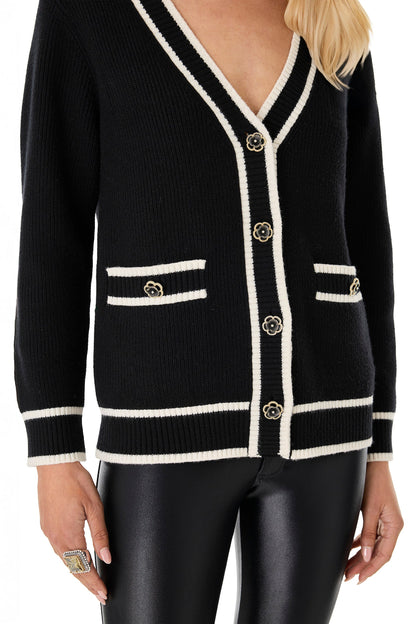 Devin Rose Contrast Cardigan - Black