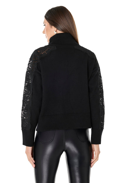 Camille Lace Turtleneck Sweater - Black