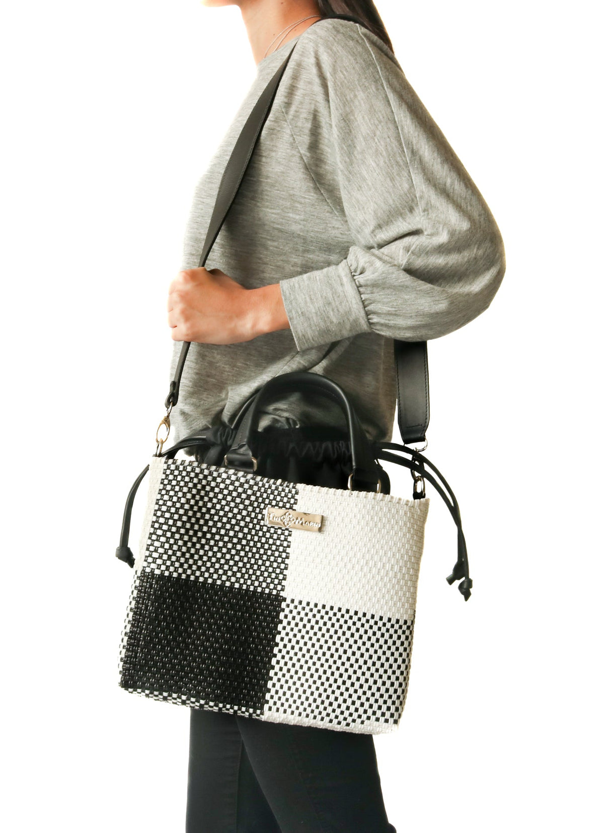 Lucy Medium Woven Crossbody Drawstring Bag