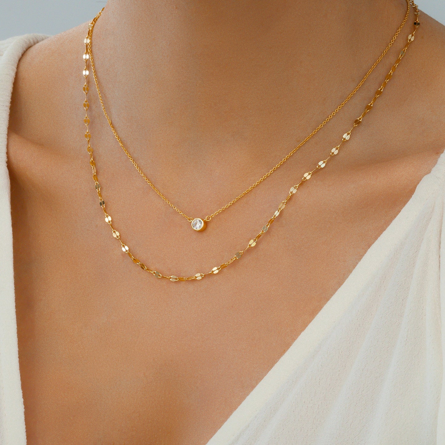 Mint & Lily Classic Bezel Necklace and Petal Chain Set