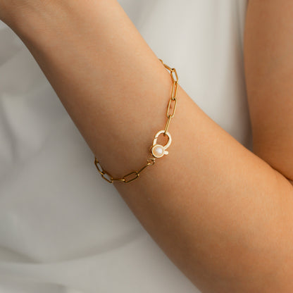 Mint & Lily Paperclip Bracelet with Pearl Accent