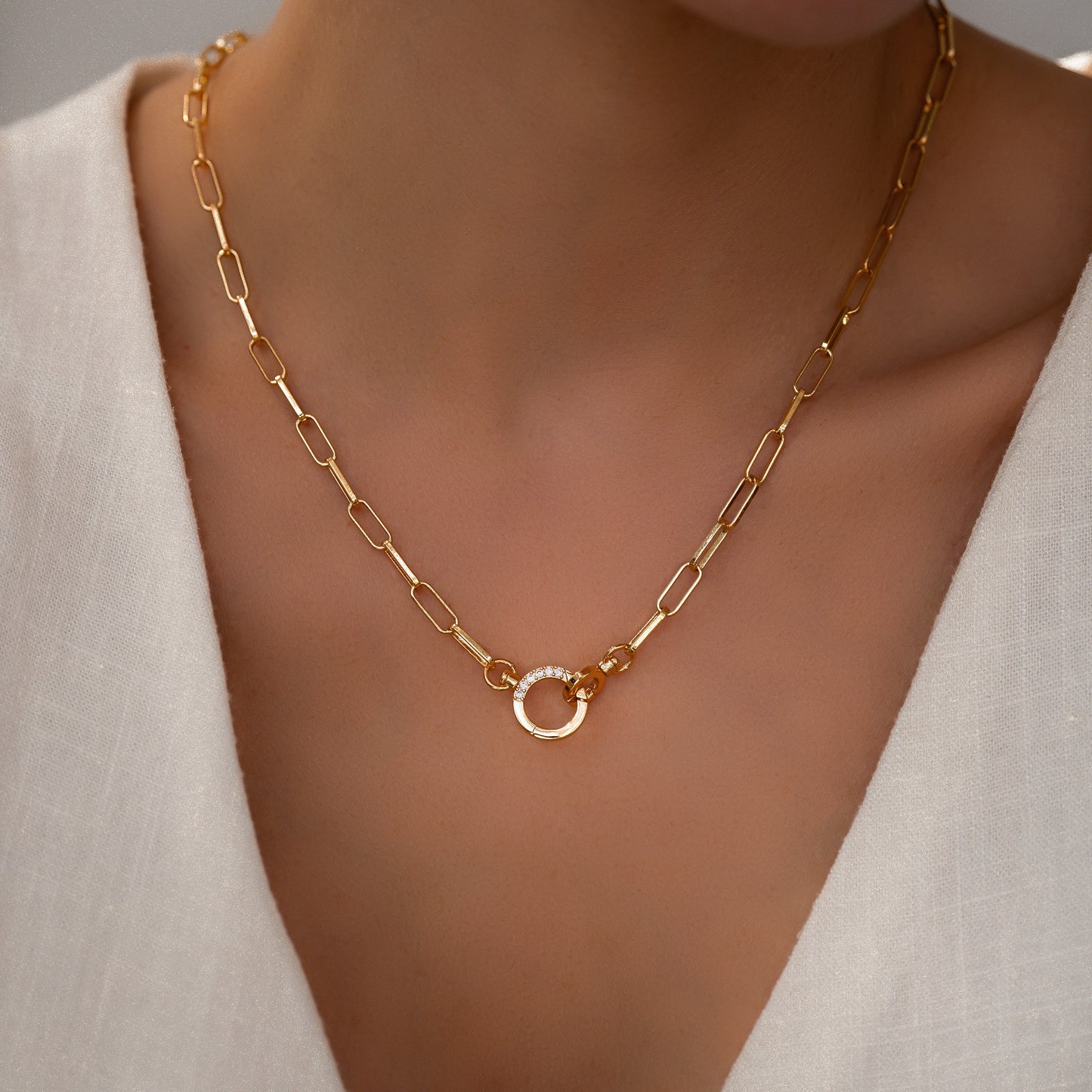Mint & Lily Pave Mint Paperclip Necklace