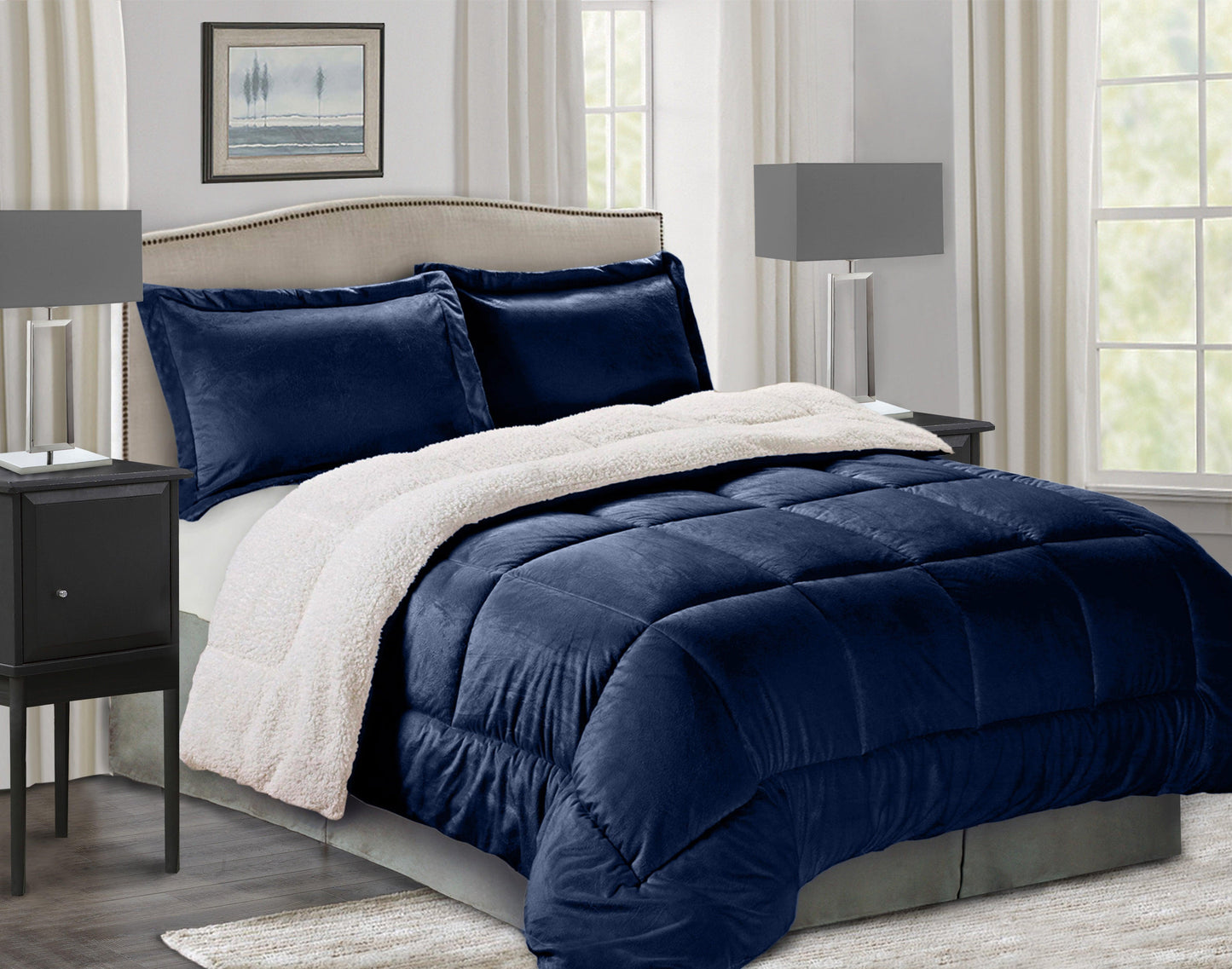 Elegant Comfort 3-Piece Micro-Suede Reversible Sherpa - Solid Color Design Comforter Set
