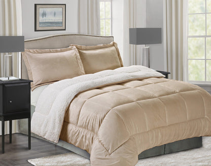 Elegant Comfort 3-Piece Micro-Suede Reversible Sherpa - Solid Color Design Comforter Set