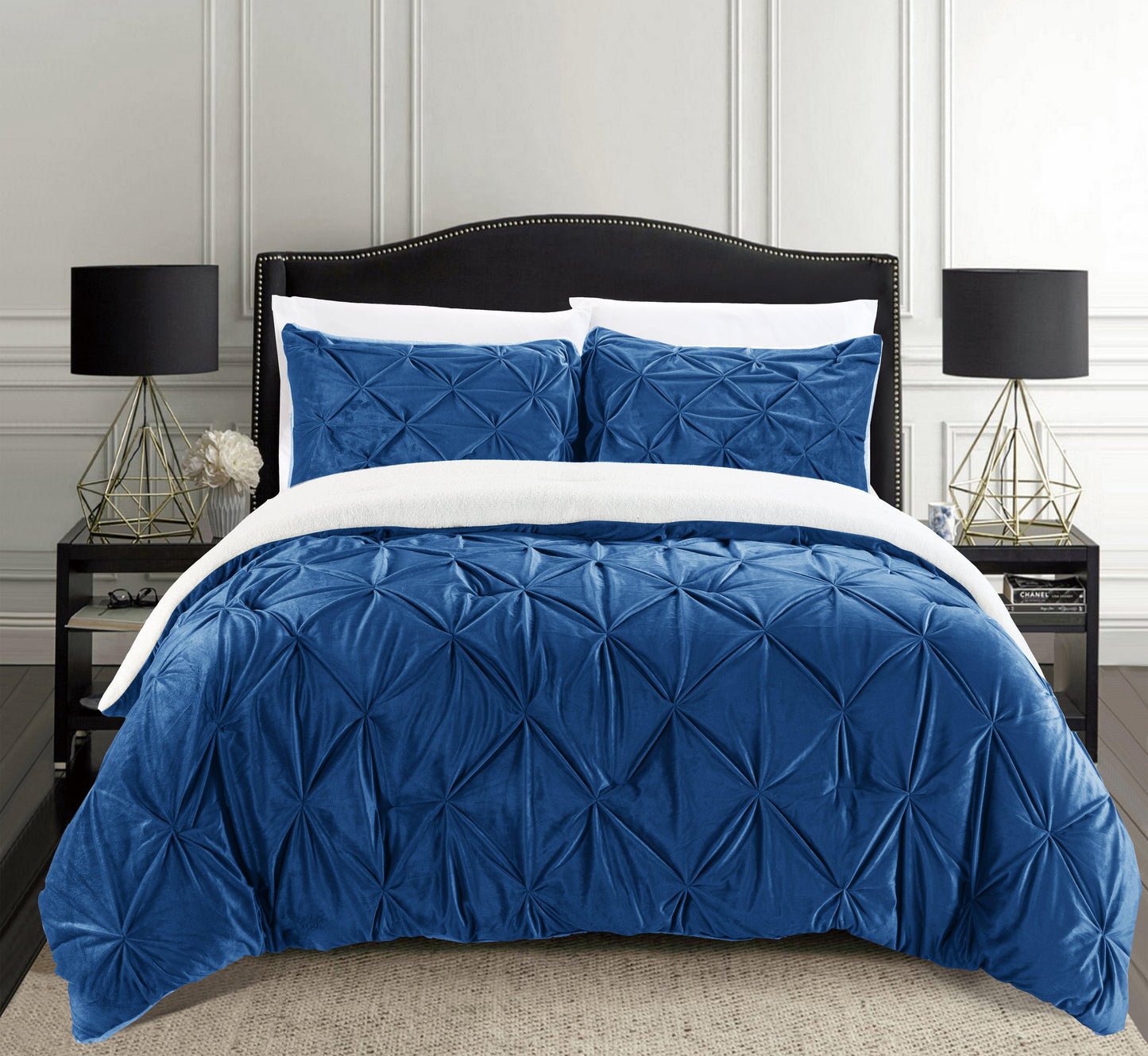 Elegant Comfort 3-Piece Pinch Pleated Micro-Suede Reversible Sherpa - Comforter Set