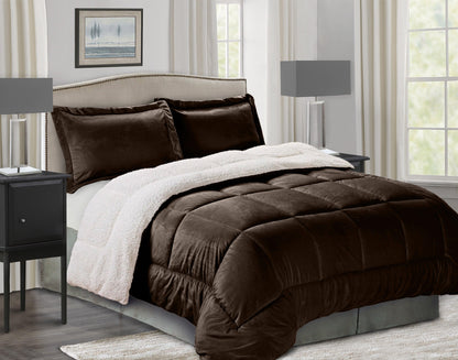 Elegant Comfort 3-Piece Micro-Suede Reversible Sherpa - Solid Color Design Comforter Set
