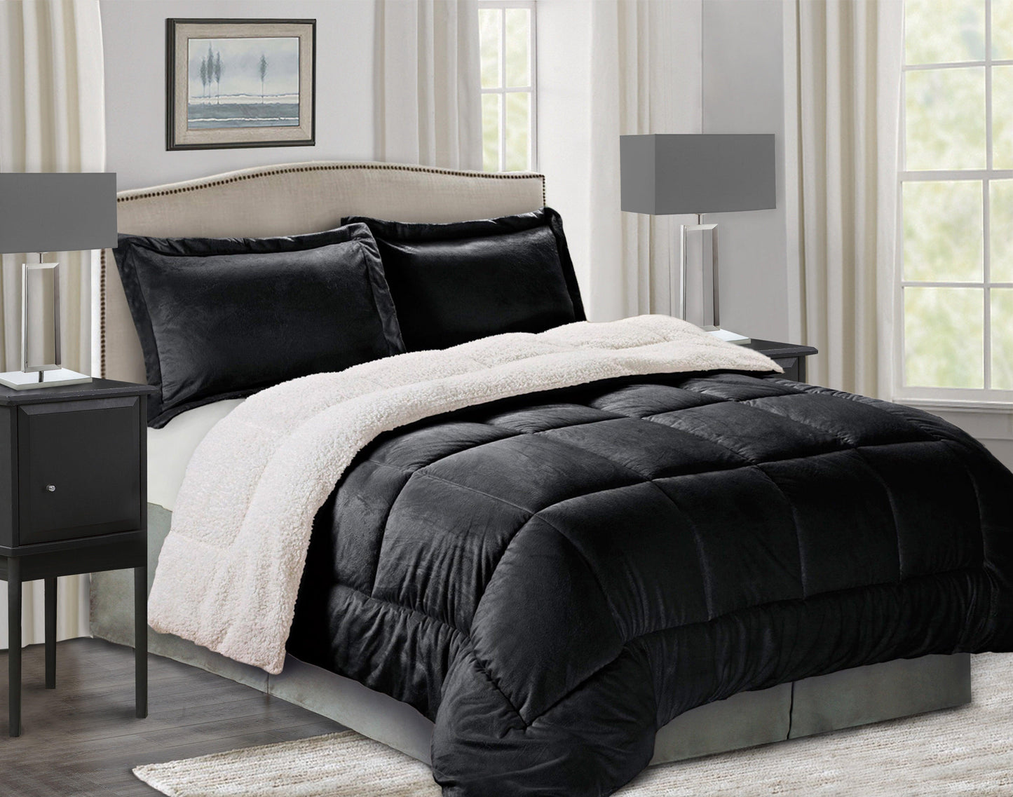 Elegant Comfort 3-Piece Micro-Suede Reversible Sherpa - Solid Color Design Comforter Set