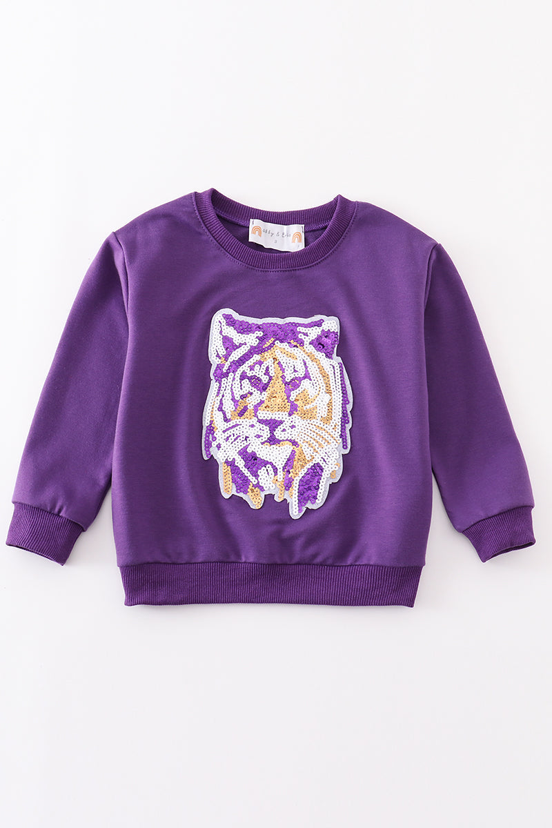 Purple LSU Tiger Sequin Mom & Me Sweatshirt