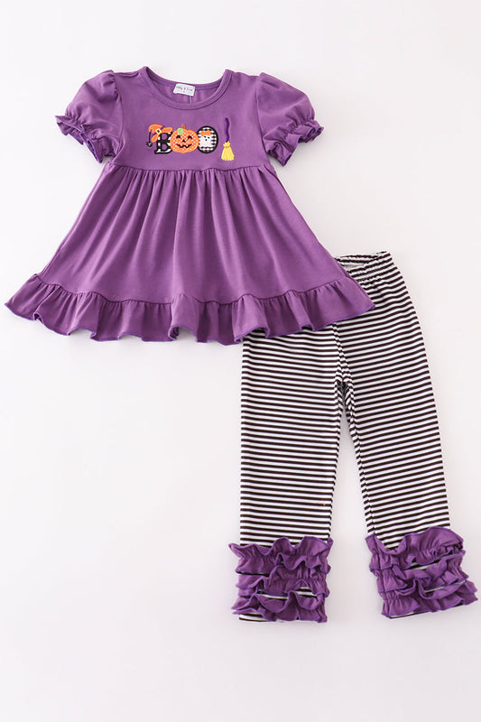 Halloween Pumpkin Ghost Appliqué Girl Set