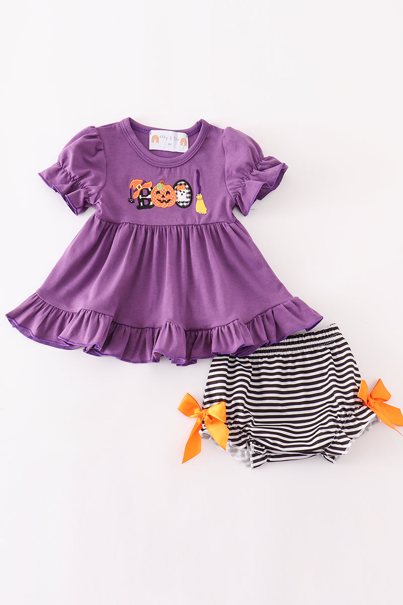 Halloween Pumpkin Ghost Appliqué Girl Bloomers Set