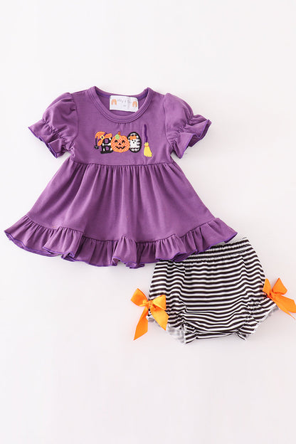 Halloween Pumpkin Ghost Appliqué Girl Bloomers Set