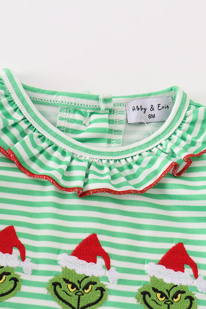Green Stripe Christmas Grinch Girl Romper