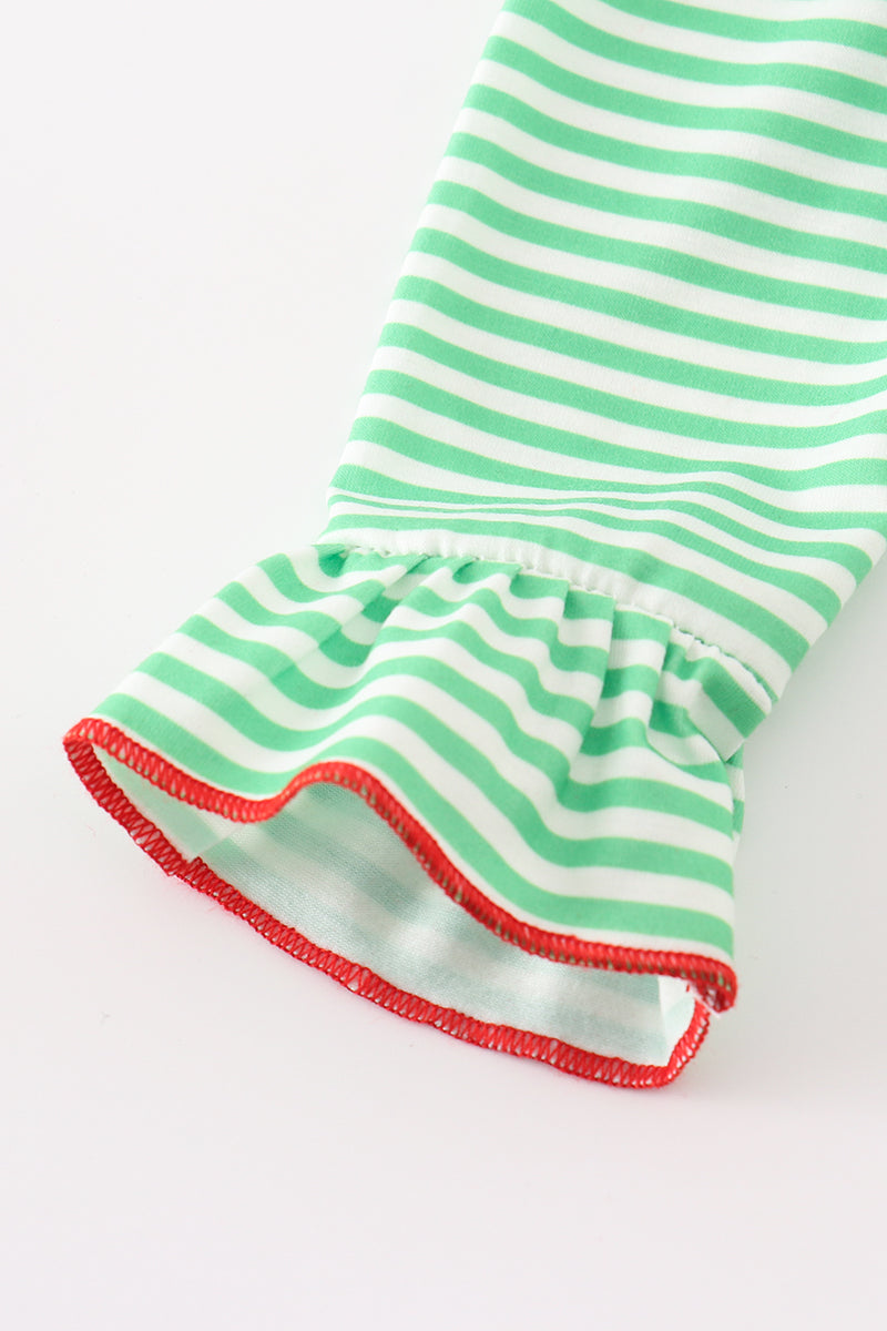 Green Stripe Christmas Grinch Girl Romper