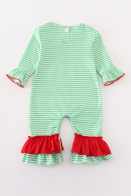 Green Stripe Christmas Grinch Girl Romper