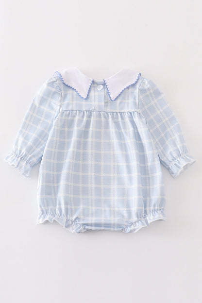 Teal Thanksgiving Turkey French Knot Plaid Girl Bubble