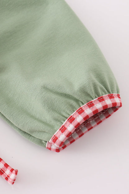Green Christmas Reindeer Embroidery Girl Bloomers Set