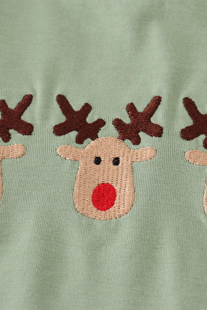 Green Christmas Reindeer Embroidery Boy Set