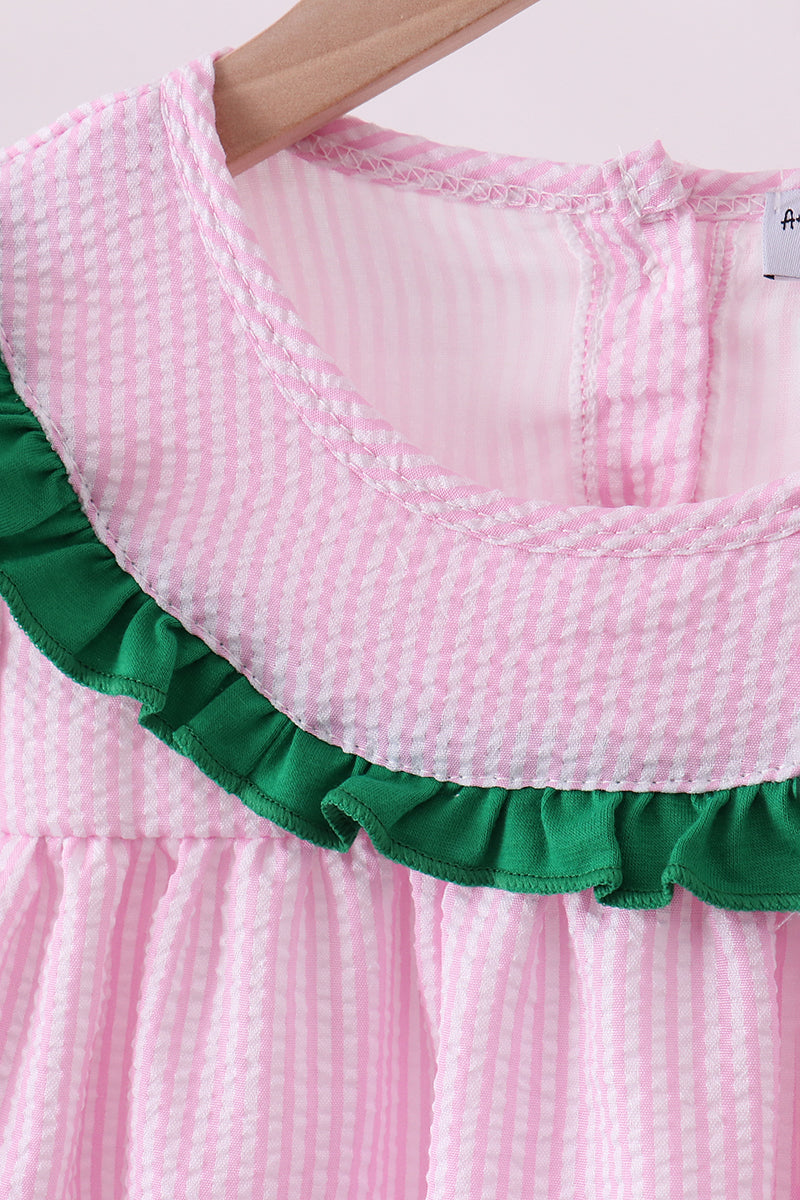 Pink clover applique seersucker dress