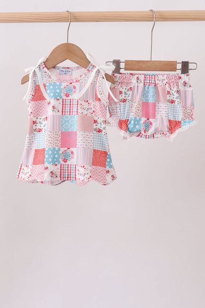 Pink floral patchwork scalloped bloomer set