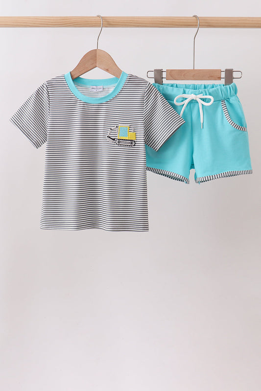 Black Excavator Stripe Embroidered Set
