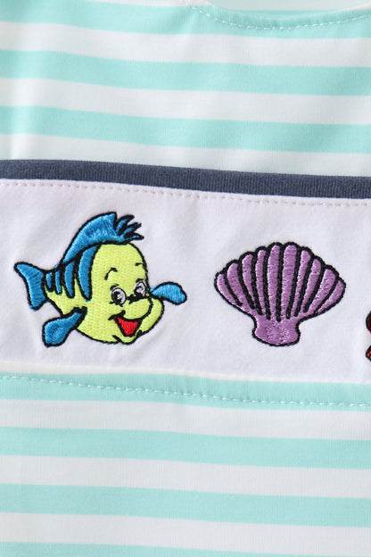 Blue stripe under the sea Embroidered Jon Jon