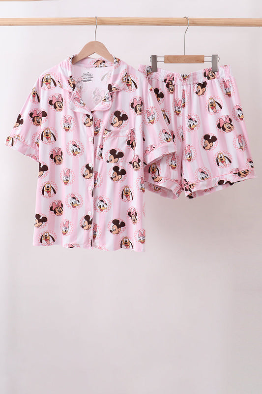 Pink character bamboo pocket mom pajama set