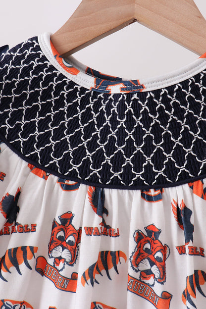 Navy Auburn Smocked Scalloped Shorts Set