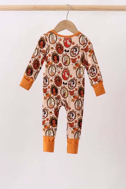 Orange princess bamboo zipper romper