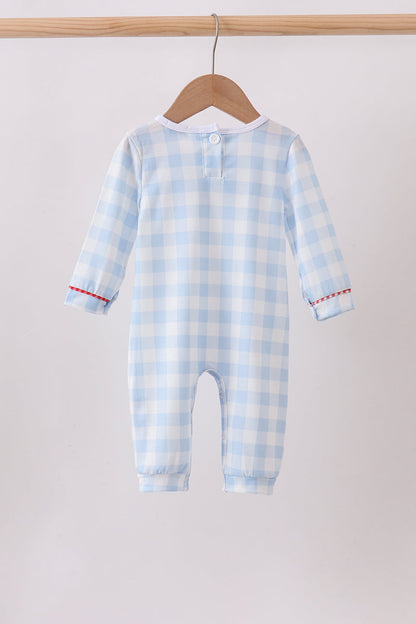 Blue Farm Embroidery Gingham Romper