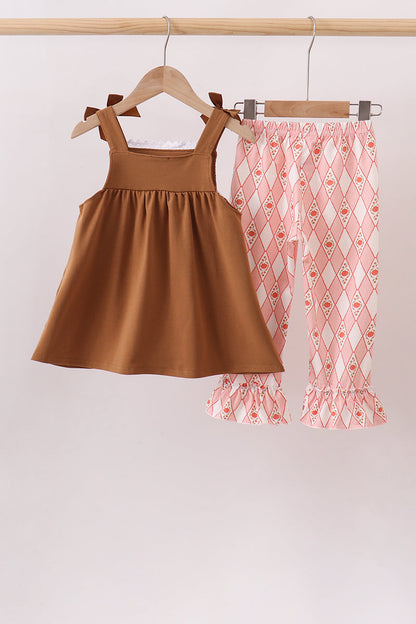 Brown Pumpkin Smocked Lace Set